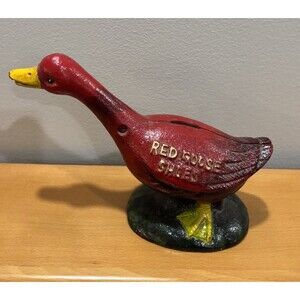 Vintage Red Goose Shoes Advertising Heavy Cast Iron Coin Bank